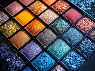 Fototapeta premium Vibrant Multicolored Eyeshadow Palette with Shimmer and Matte Finishes