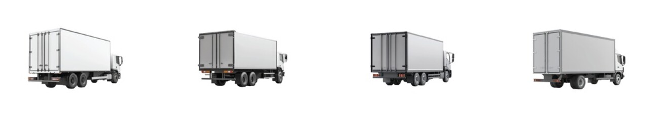 White delivery truck with closed cargo box viewed from multiple angles