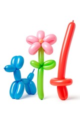 Colorful balloon animals and flower created for a festive birthday party setting