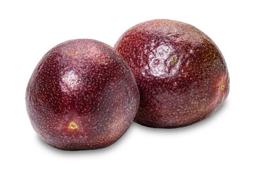 Closeup of ripe passion fruit or passionfruit isolated on white background with clipping path.
