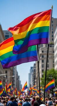 Rainbow flags waving in celebration of pride
