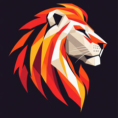Geometric lion head illustration with vibrant colors and intricate design