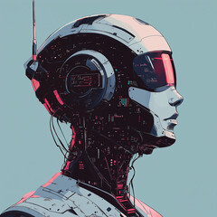 Futuristic humanoid robot profile with cybernetic technology in a digital concept art style