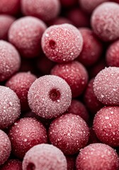 Closeup of Frozen Red Berries with Frost