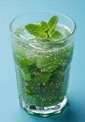 Refreshing Chia Seed and Mint Drink in Glass