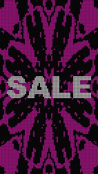 4k Loop animation of Abstract Sale text with led screen Dot RGB tv background. 80s Half tone dots banner, Y2K Online shopping promotions, digital marketing, and e-commerce campaigns. Cyber sales event
