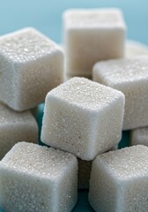 Close-up of White Sugar Cubes on a Blue Background