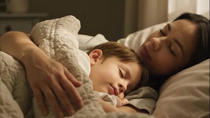 Son and mom pron videos. Mom and son sleeping together. Mom hugging her son. Sleeping Young Boy Embraced by Mother in Bed Comfortably