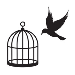 Fototapeta premium Bird Flying Out From Cage Silhouette Vector Design