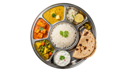 Indian Thali Meal with Rice and Curries