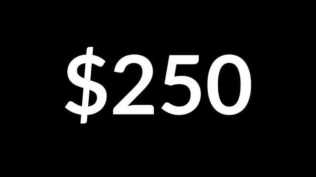  Animated dollar counter increasing from 0 to 500 on black background