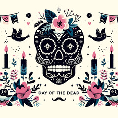 Day of the Dead Invitation Card Illustration Party Invite event Template Frame festival, sugar skull, Celebration Ads Flyer Design, Dia de los Muertos