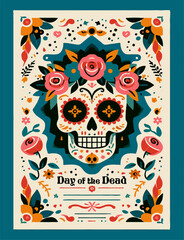 Day of the Dead Invitation Card Illustration Party Invite event Template Frame festival, sugar skull, Celebration Ads Flyer Design, Dia de los Muertos