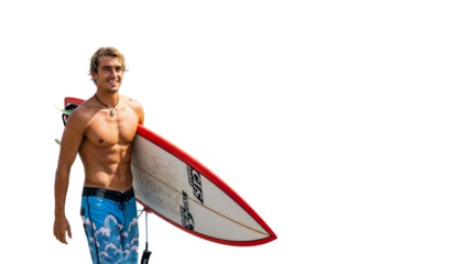 Handsome Surfer with Surfboard Smiling
