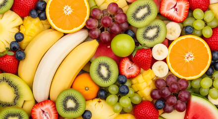 Fresh fruit platter assortment healthy eating concept colorful fruits background image
