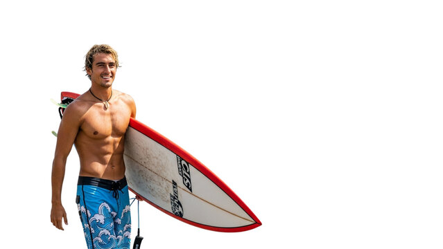 Handsome Surfer with Surfboard Smiling - Powered by Adobe