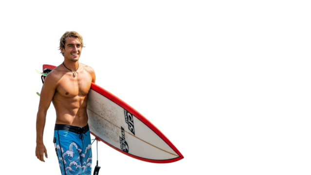 Handsome Surfer with Surfboard Smiling
