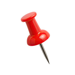 A single bright red thumbtack with a sharp metal pin isolated on transparent background