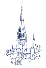 Fototapeta premium Drawing sketch illustration of the St. Patrick's Cathedral in Melbourne, Australia