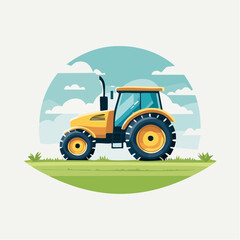 Yellow Tractor Illustration In Countryside Scene