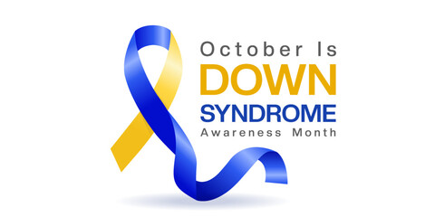 October is Down Syndrome Awareness Month. Ribbon. Great for posters, banners and social media. White background.