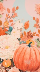 Naklejka premium Autumn pumpkins craft collage art vegetable wallpaper.