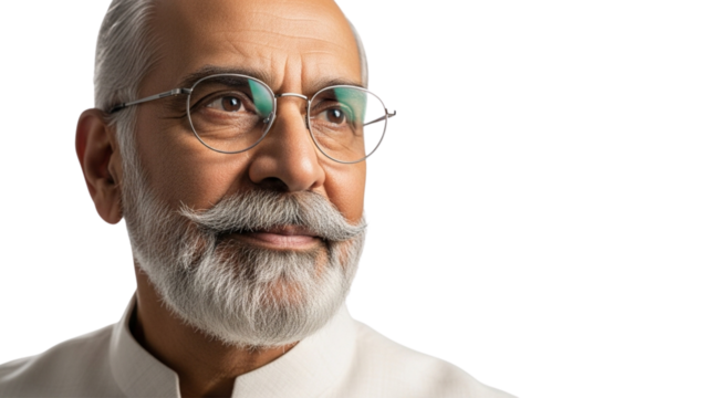 Senior Man with Beard and Glasses Looking Upward - Powered by Adobe