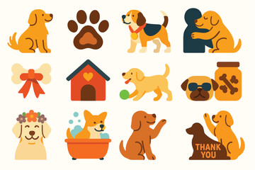 Searchable Title:
International Dog Day Icon Collection with Cute Dogs and Paw Prints