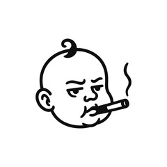 Bold vector illustration features a baby face holding a cigar, capturing a humorous contrast. The image blends innocence with a mature element, creating a striking visual.