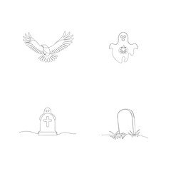 Flying bird ghost tombstone and pumpkin wings open wings