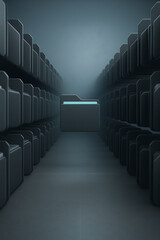 Fototapeta premium Glowing folder in a digital data archive