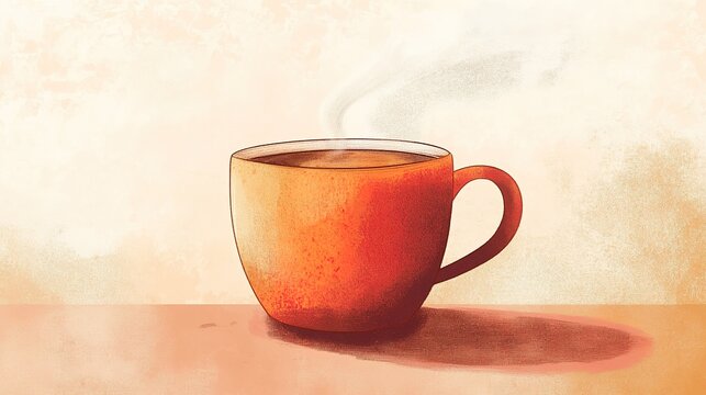A steaming cup of coffee sits on a table, showcasing a warm, inviting color palette and a minimalist aesthetic.