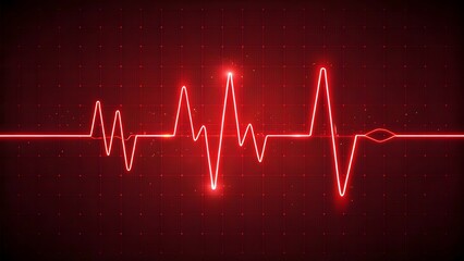 Abstract Red Neon Heartbeat Pulse Line on Dark Background Representing Life