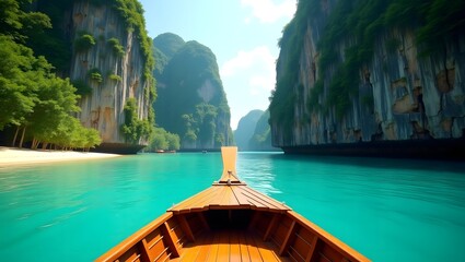 Boat ride through stunning turquoise waters between towering limestone cliffs