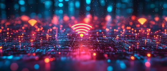 A computer screen with a wifi symbol on it