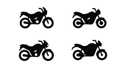 Obraz premium Four black silhouettes of motorcycles in different positions on white background