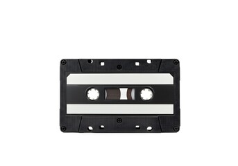 Obraz premium Vintage Black Audio Cassette with Transparent Window – Classic Analog Music Media Isolated on White