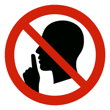 Prohibition sign with silhouette of a person shushing