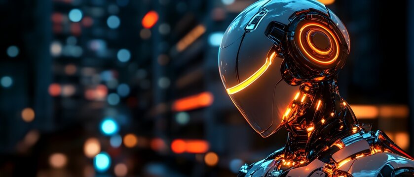 A robot with orange lights on its head