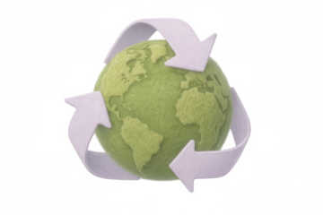 Detailed 3d green earth model spinning recycling symbols, representing global sustainability efforts against transparent backdrop