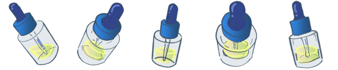 Glass Dropper Bottle PNG Illustration with Serum and Essential Oil for Cosmetic and Skincare Design