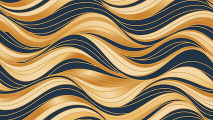 Wavy pattern with golden and dark blue lines for textile design