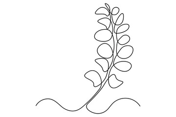 Continuous line vector drawing of botanical leaves one line contour illustration
