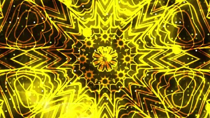 Vibrant Yellow Abstract Kaleidoscope Pattern with Dynamic Light Trails and Symmetrical Design - Powered by Adobe