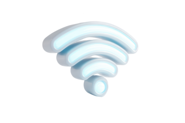 3D wifi symbol in glowing light blue, isolated on black background