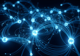 Abstract Network Visualization Blue Glowing Nodes and Connections