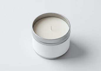 White Candle in Metal Tin Mockup for Home Fragrance Branding