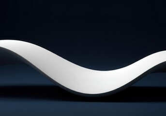 Sleek white wave sculpture against a deep blue background creating a modern art aesthetic