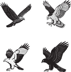 Birds of Prey in Flight – Black Minimalist Raptor Silhouette Set