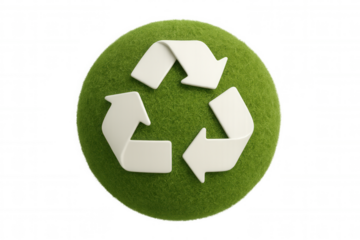 Green globe with recycling symbol, representing ecological sustainability through 3d rendering against transparent background